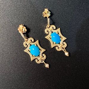 Yellow Gold Turquoise & Diamond Earrings